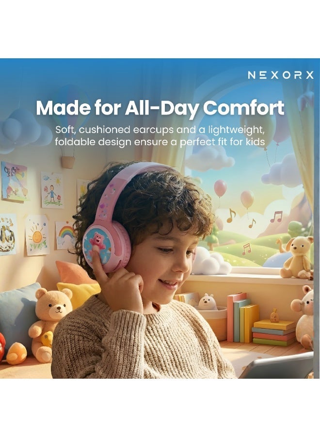 NEXORX NexTunes 001 Junior Kids Headphones – Bluetooth 5.3, 8 Hours Playtime, Built-in Mic, Safe 85dB Volume Limit, Comfortable & Lightweight for Ages 3+ Pink - Image 2